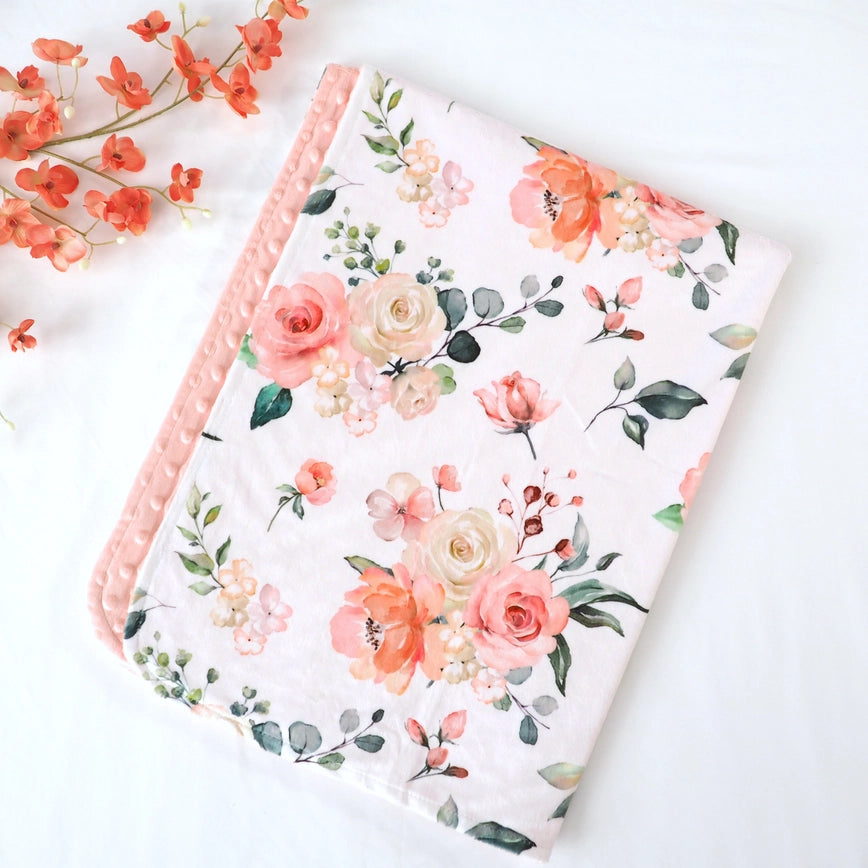 Peach Floral Minky Blanket
